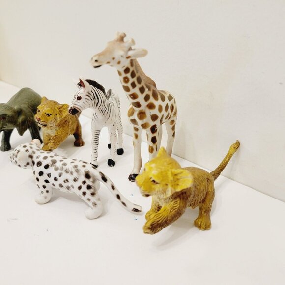 6 Vtg Safari Wild Animal Figures Giraffe Elephant Zebra Lion Cubs Leopard - Picture 4 of 7